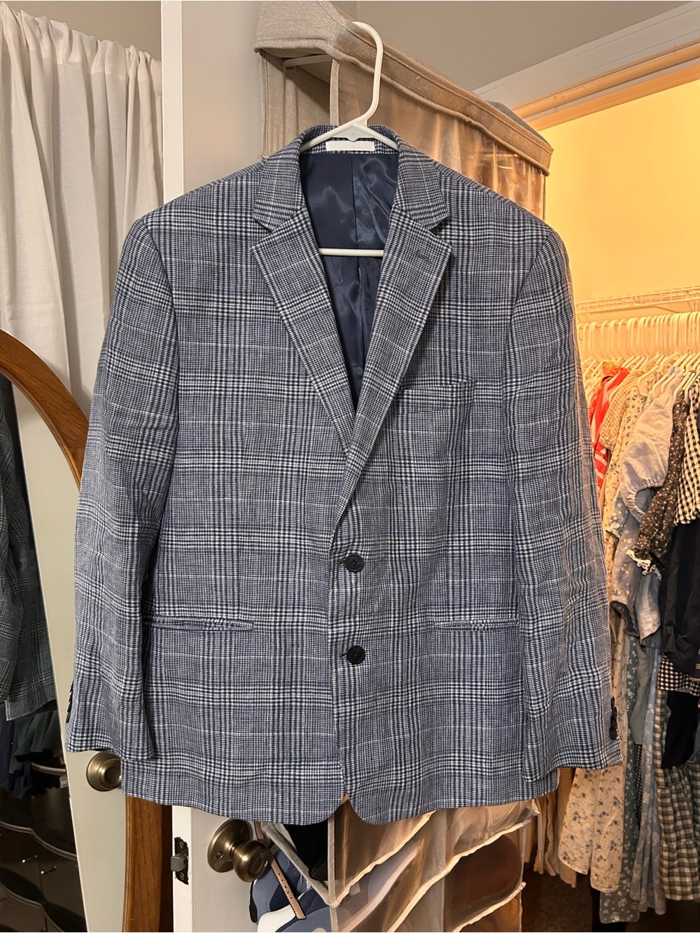 Michael Kors Men's Gray Blue Plaid Linen Blazer Suit Jacket